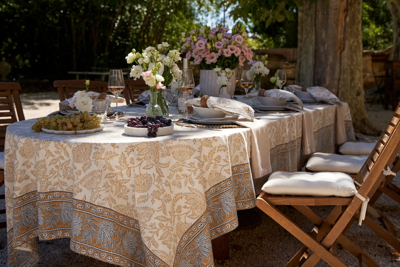 Chloe Blue & Brown Tablecloth