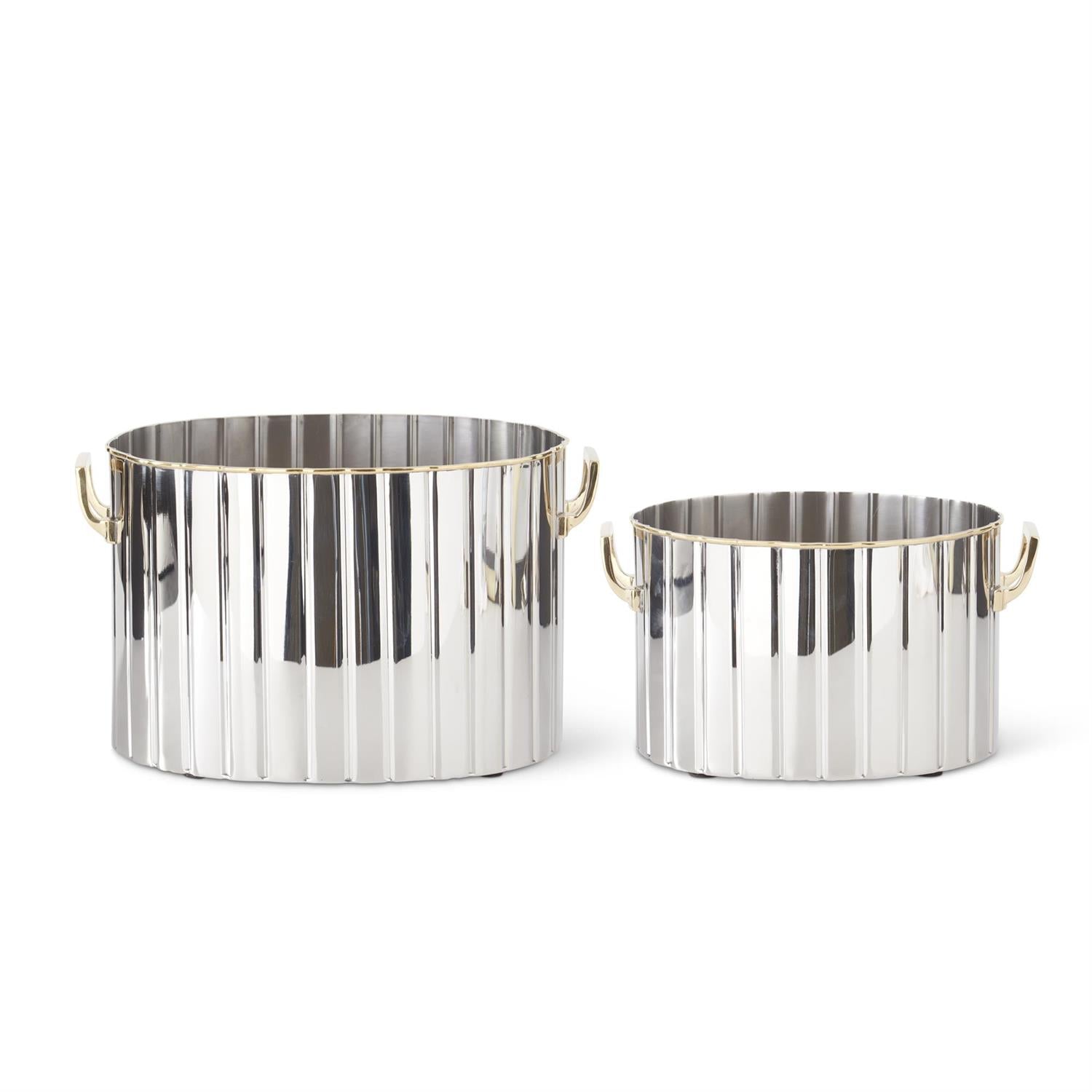 Set of 2 Gold Trimmed Ribbed Oval Wine Chillers