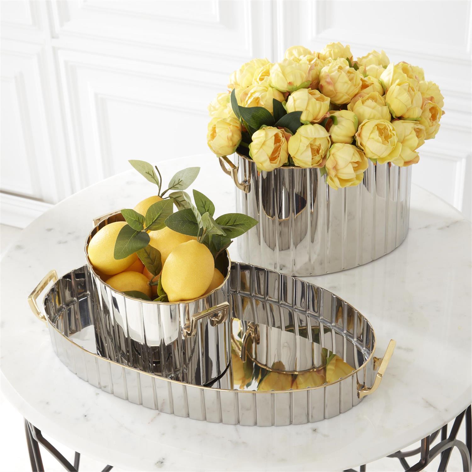 Set of 2 Gold Trimmed Ribbed Oval Wine Chillers