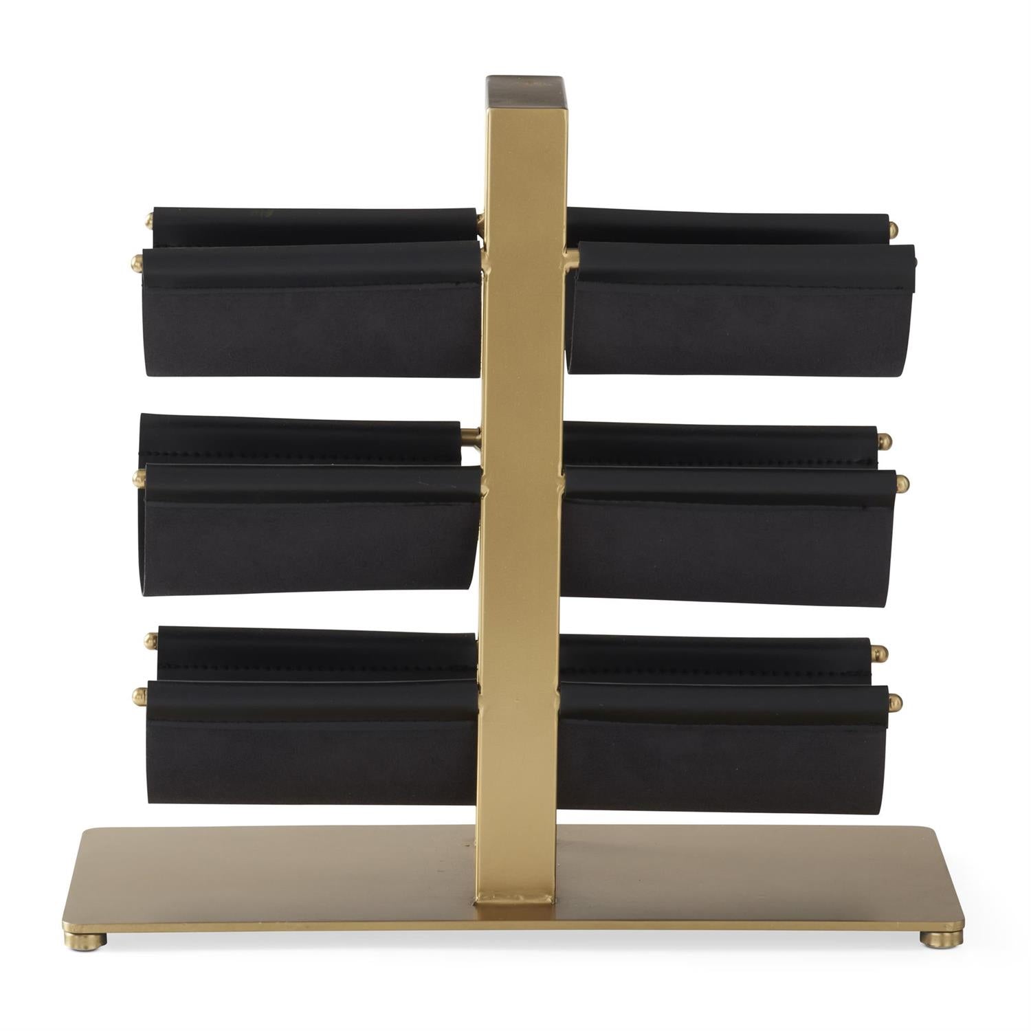 Faux Leather & Brass Wine Bottle Rack