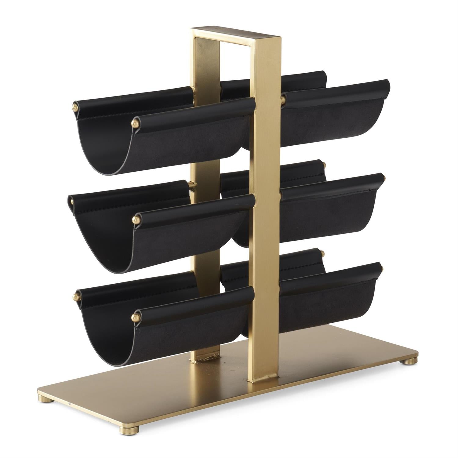 Faux Leather & Brass Wine Bottle Rack