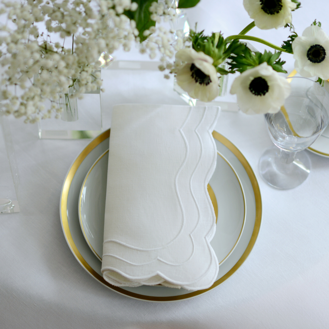 White Triple Scalloped Napkin