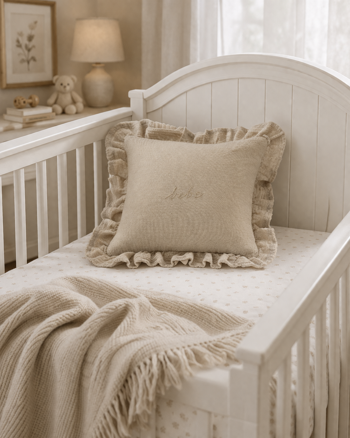 DH Taupe Gauze Bebe Ruffle Accent Pillow
