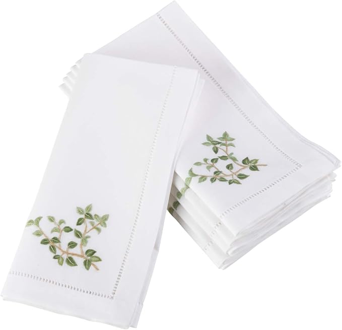 S/6 Embroidered Oregano Hemstitch Napkin