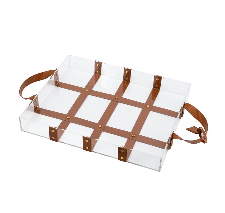 Acrylic Tray With Faux Leather Straps