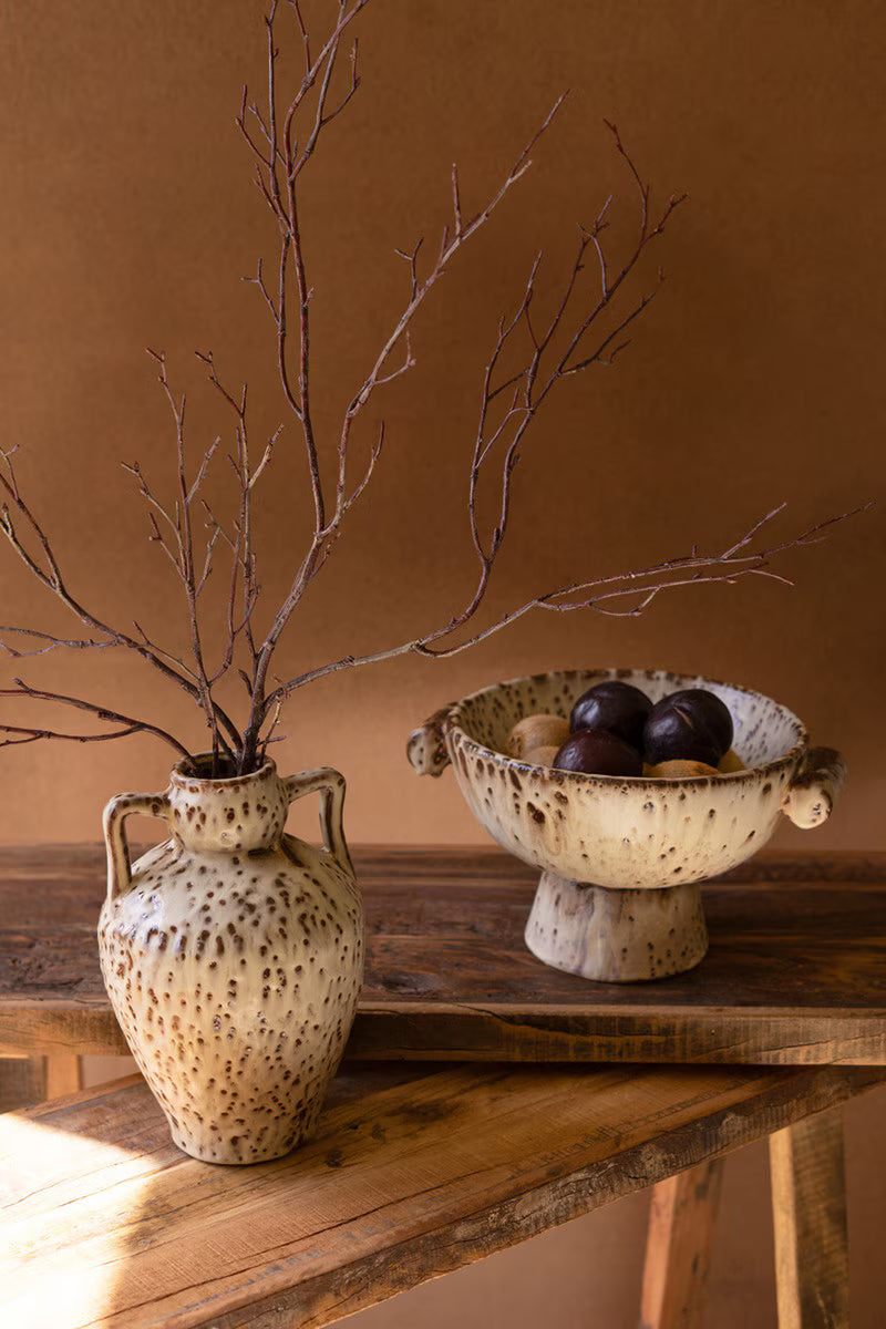 Rustic Ceramic Urn with Two Handles