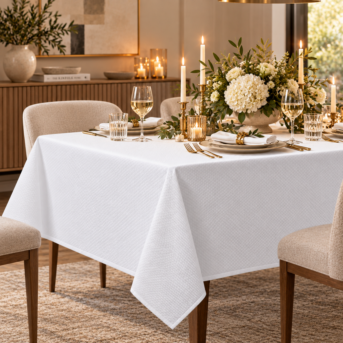 Diamond Pique White Tablecloth
