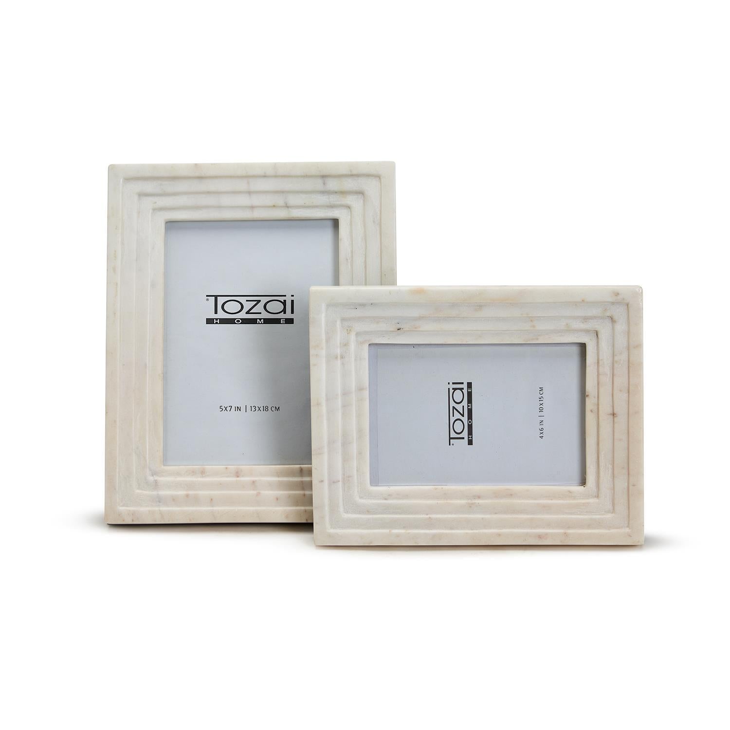 Set of 2 White Marble Photo Frames