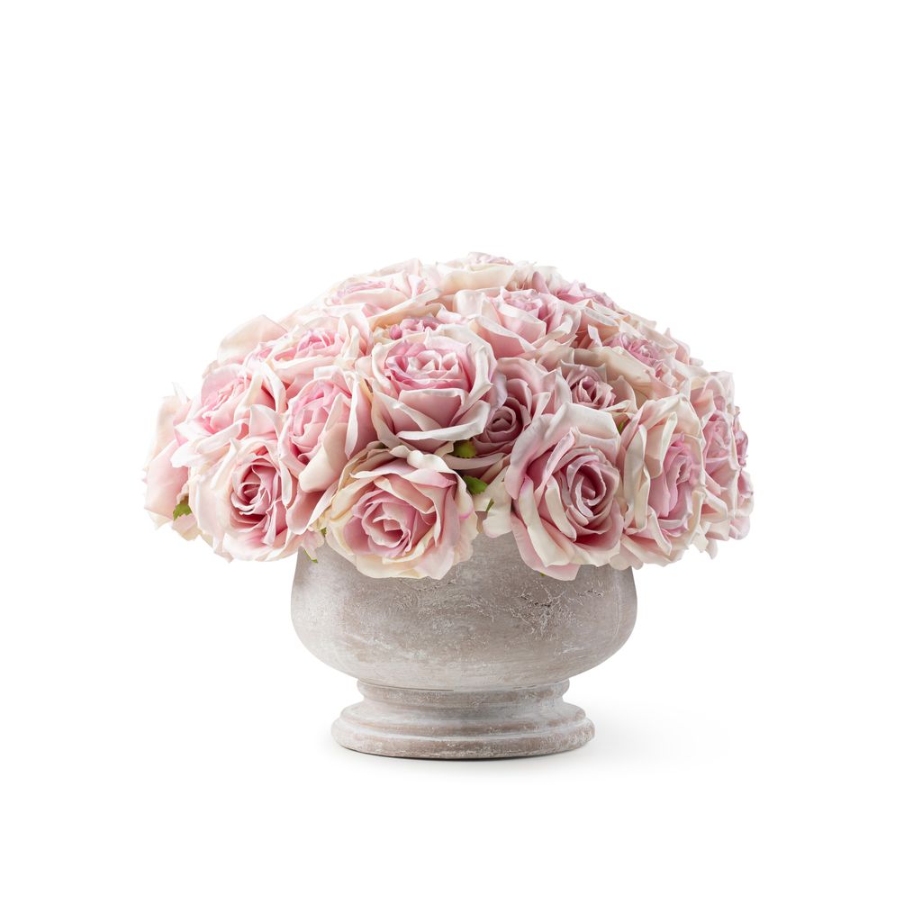 DH Pink Roses in Grey Stone Round Pot