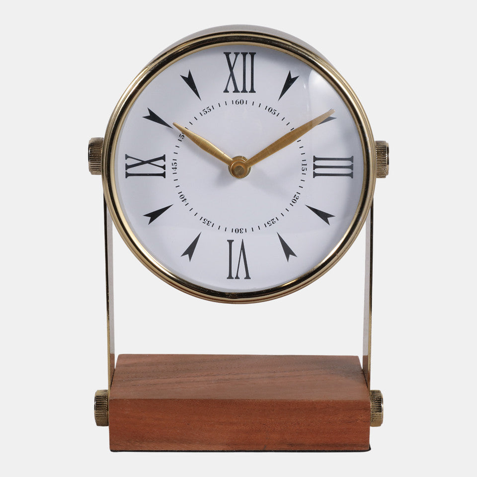 Round Clock On Wood Base