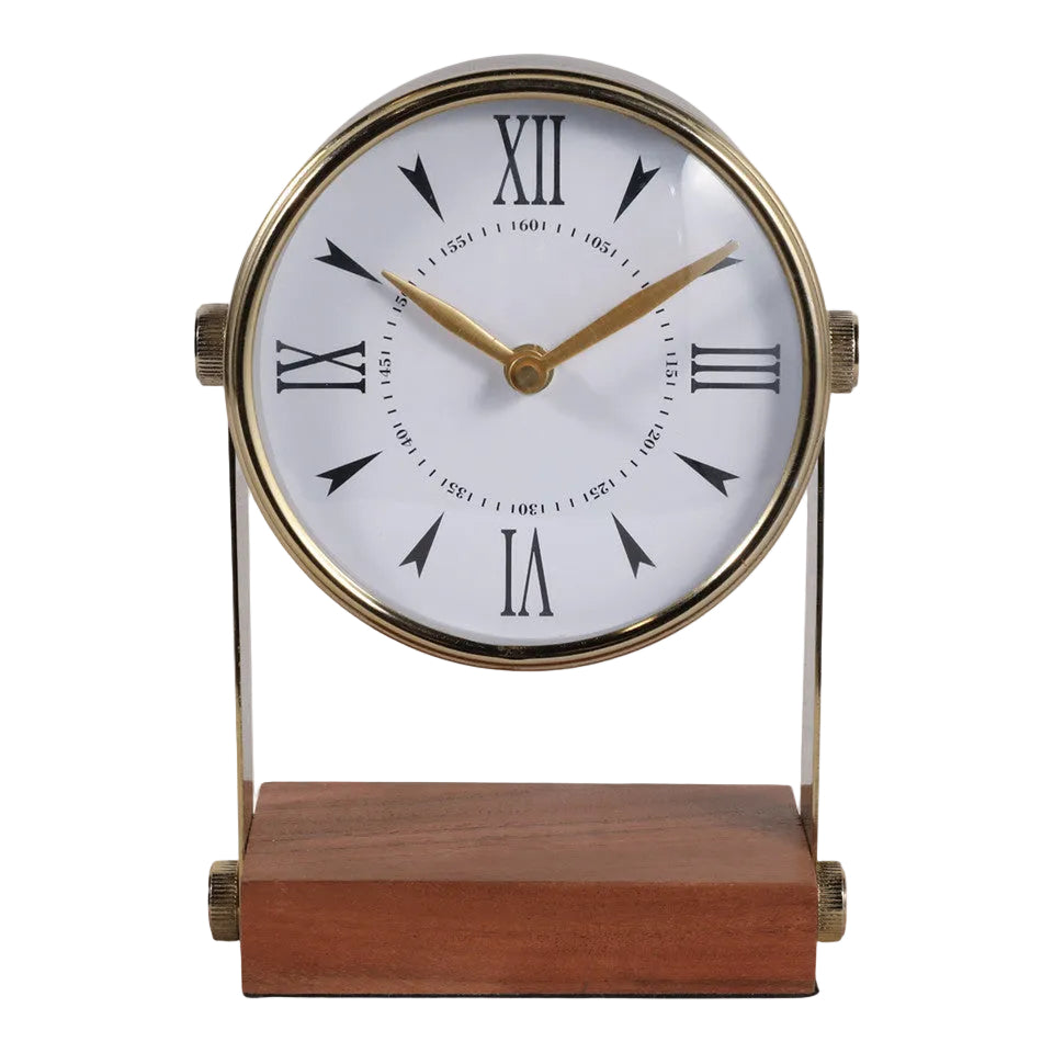 Round Clock On Wood Base