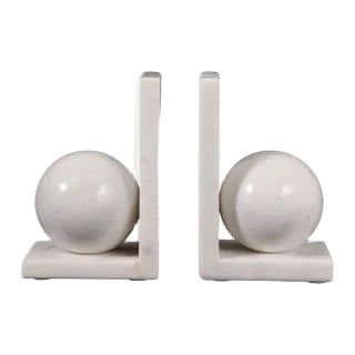 S/2 White 6" Marble Bookend With 3" Orb