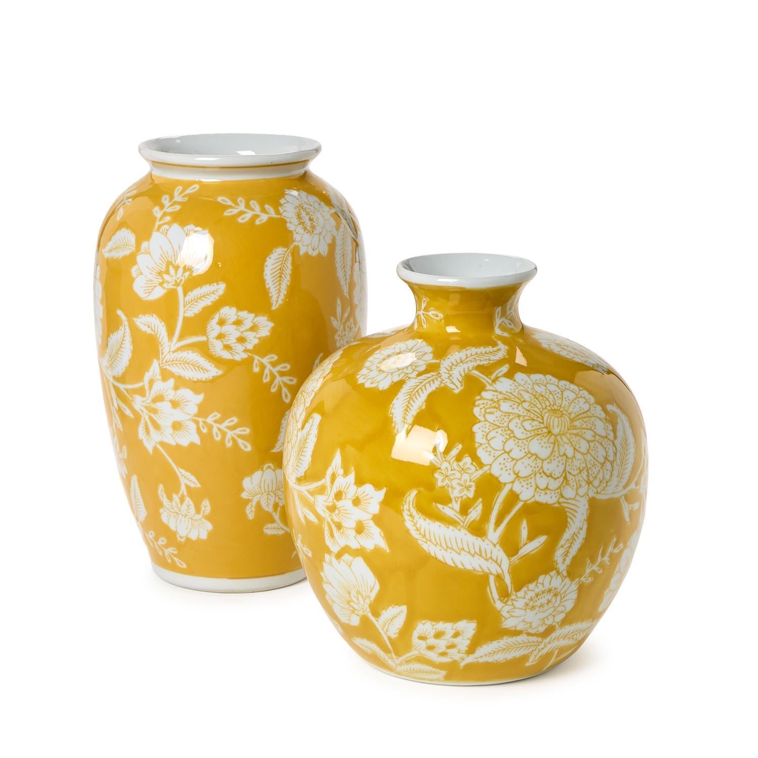 Set of 2 Yellow Floral Vases