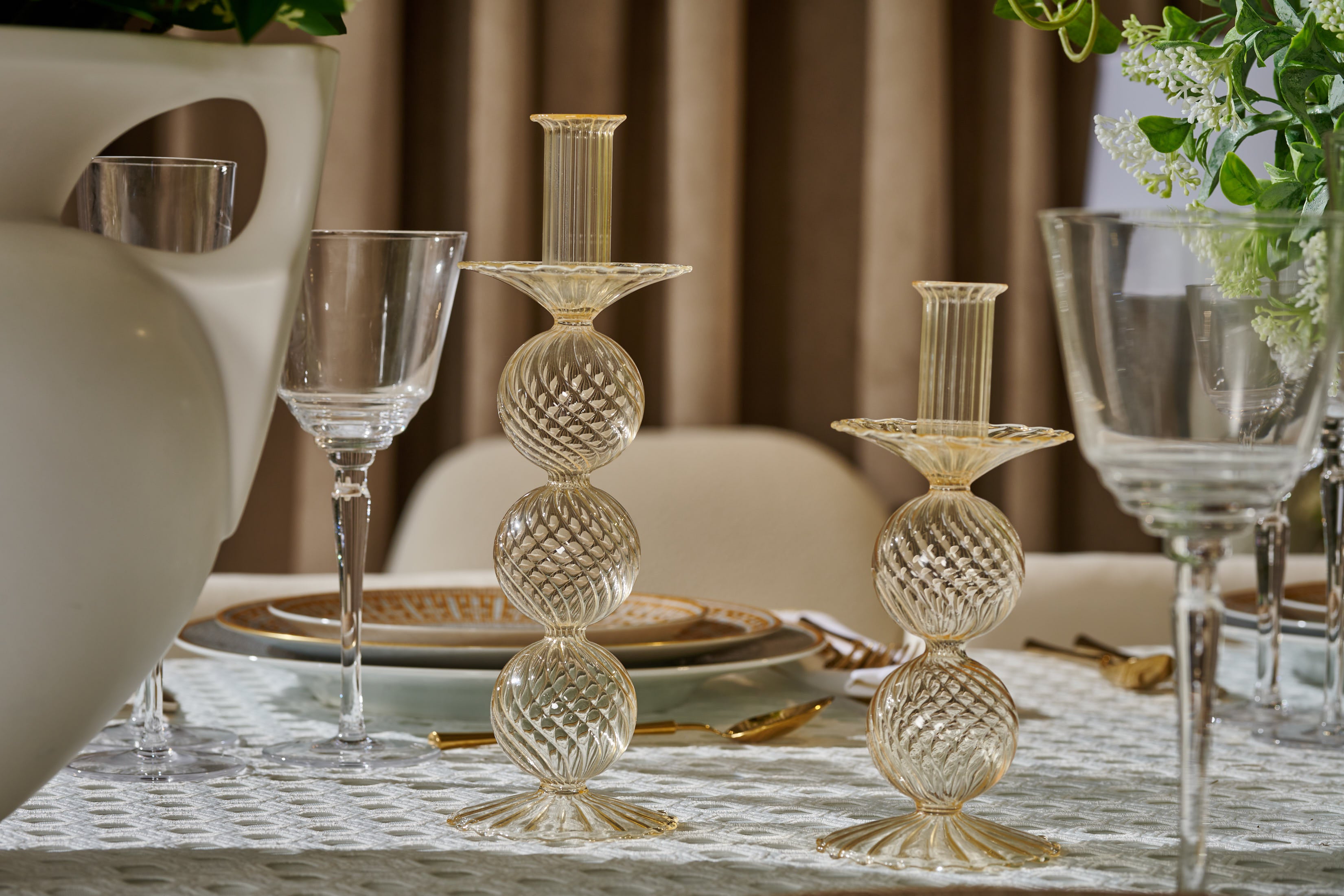 Kim Seybert Bella Champagne Short Candle Holder Set of 2