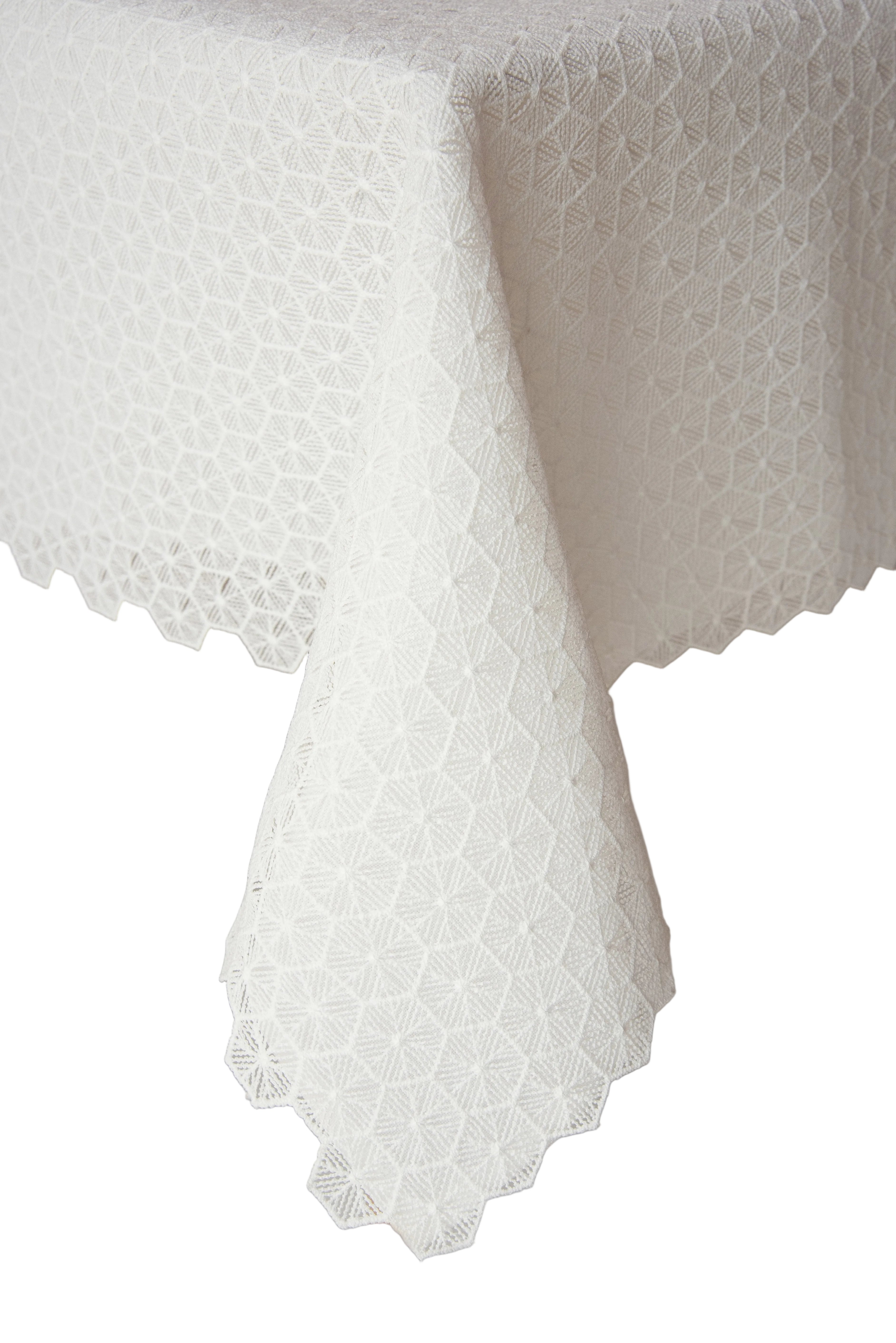 Halder White Lined Tablecloth