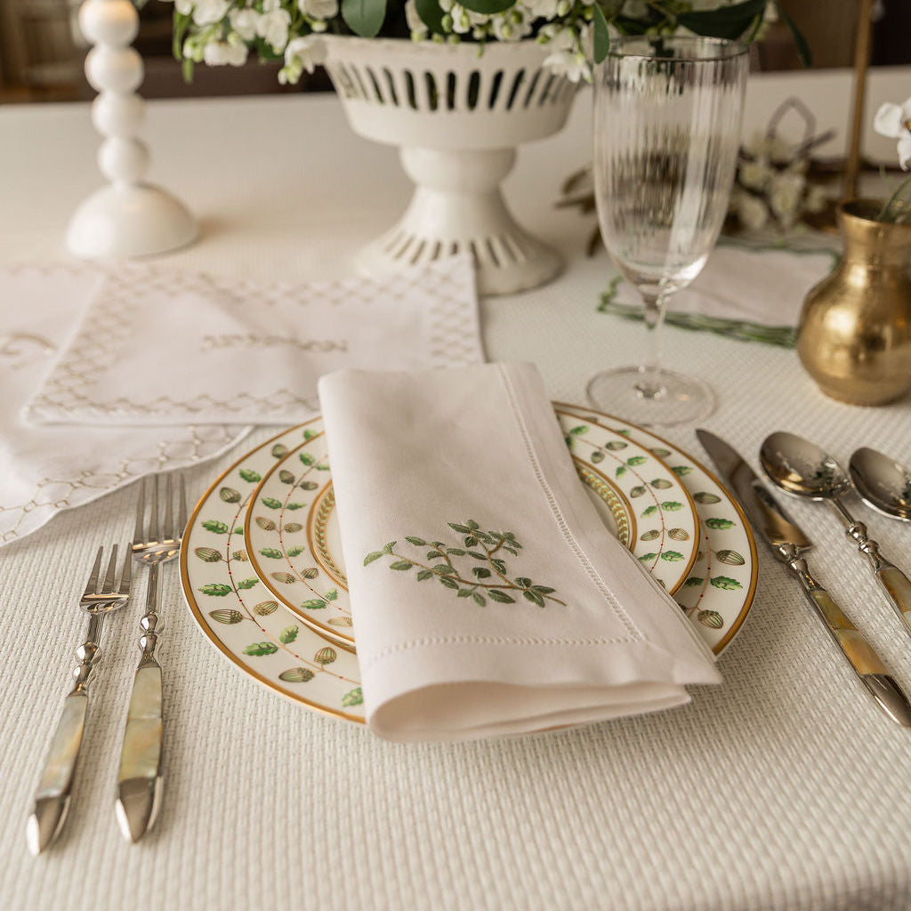 Magnificent Basketweave Woven White Tablecloth
