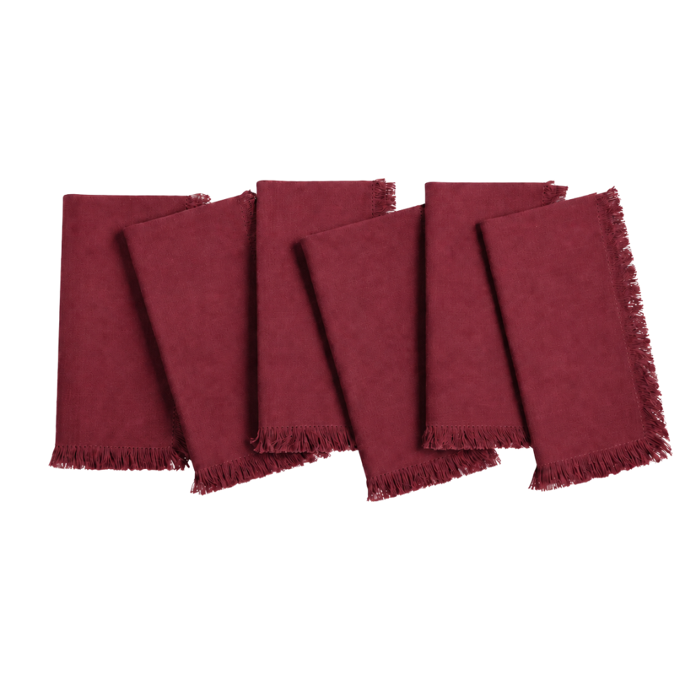 Fringed Linen Dinner Napkin Set of 6
