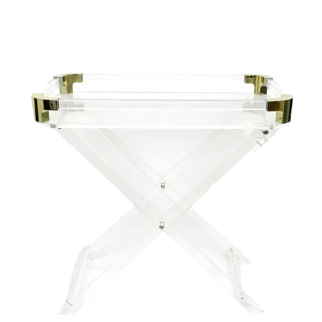 Acrylic Foldable Tray Side Table with Gold Edges