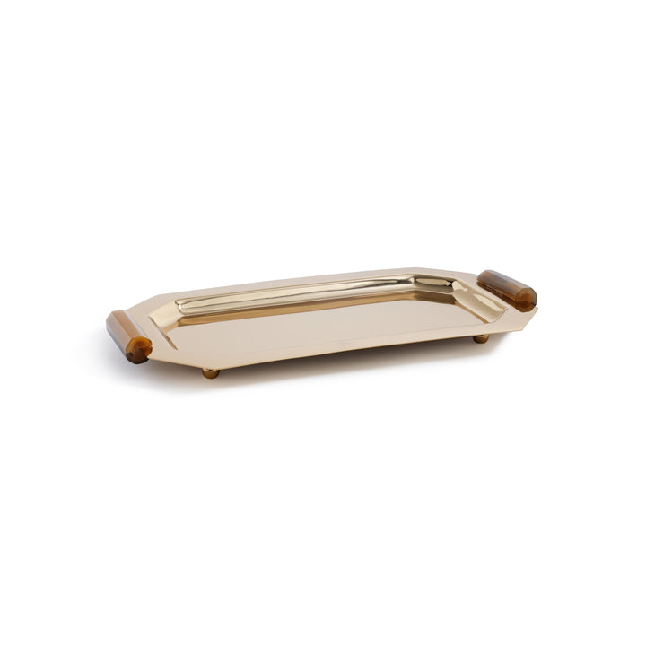 Polished Gold Octagon Alloy Tray with Horn Handles