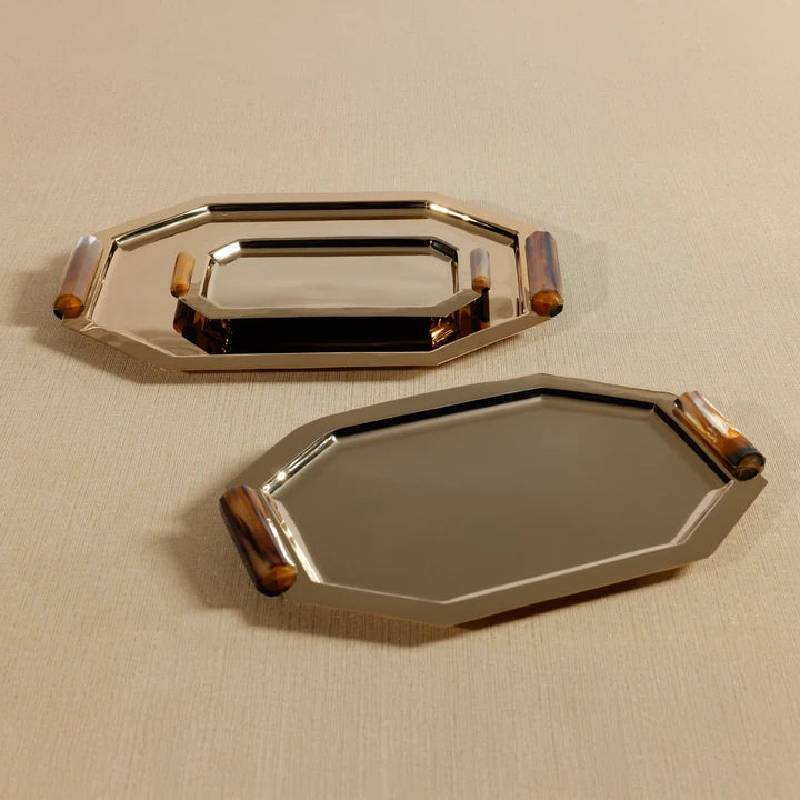 Polished Gold Octagon Alloy Tray with Horn Handles