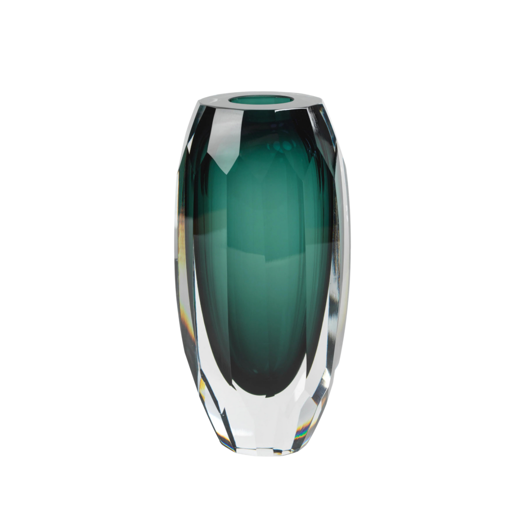 Aman Emerald Cut Glass Vase Large 10”