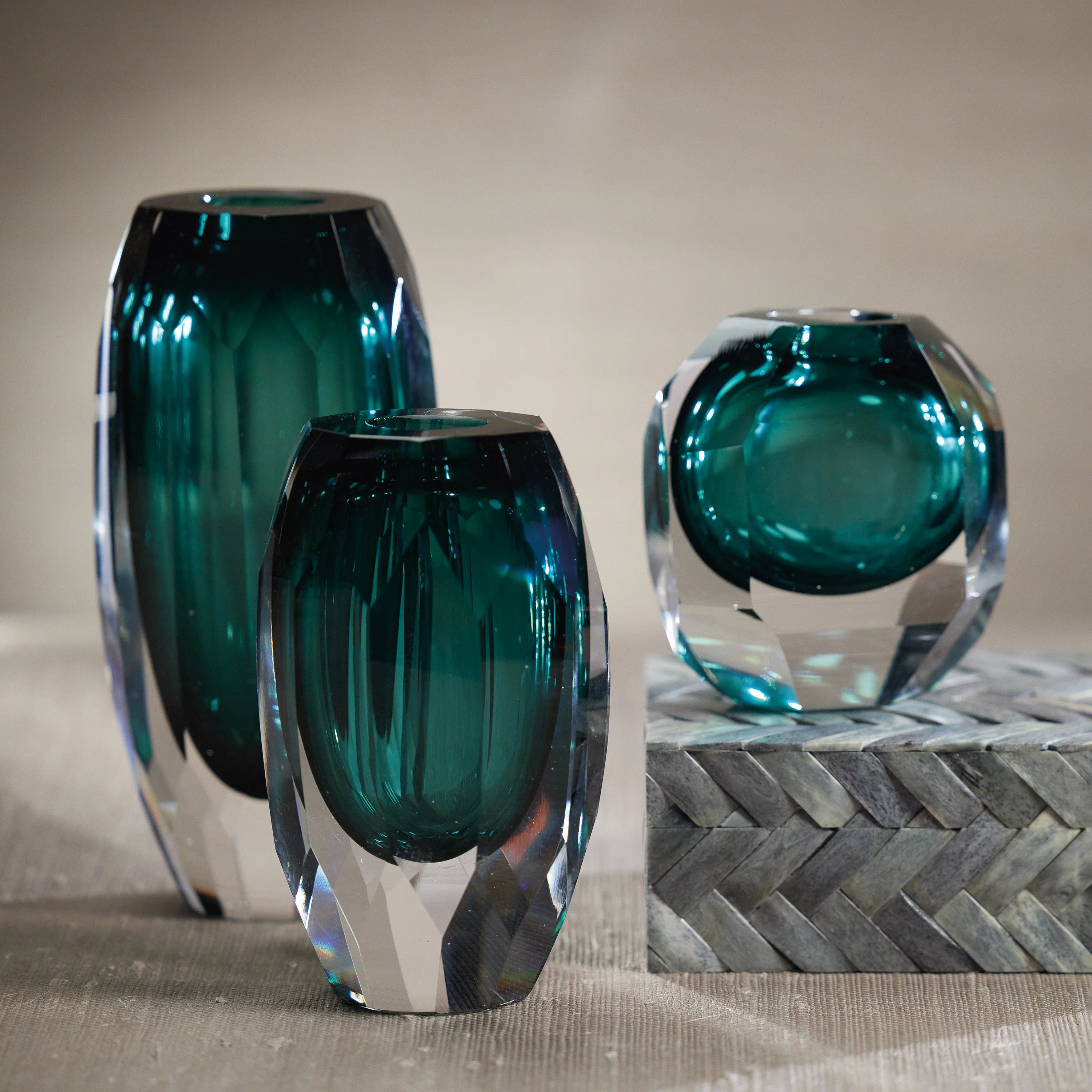 Aman Emerald Cut Glass Vase Large 10”