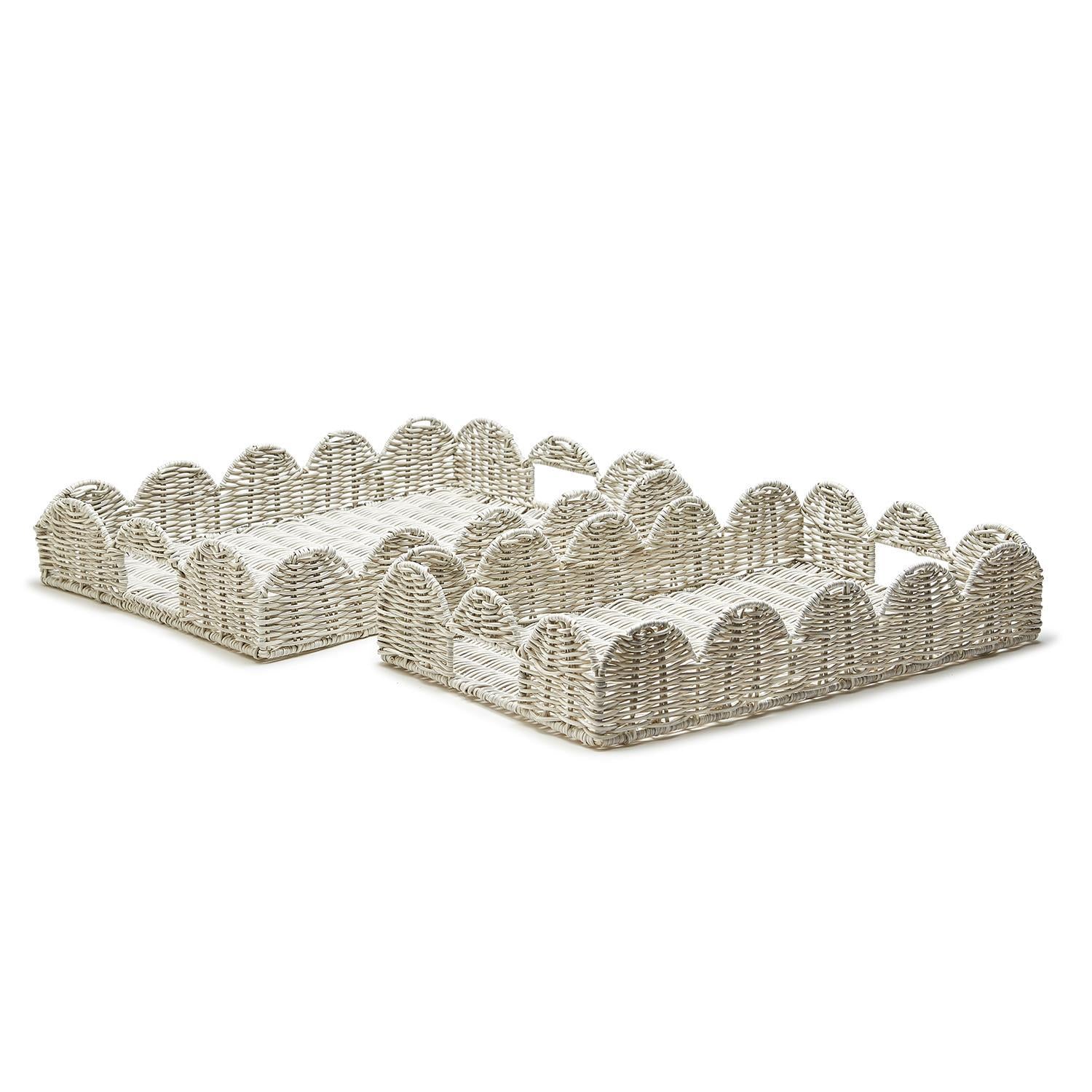 Wicker Rectangle Tray Scalloped Edge Set of 2