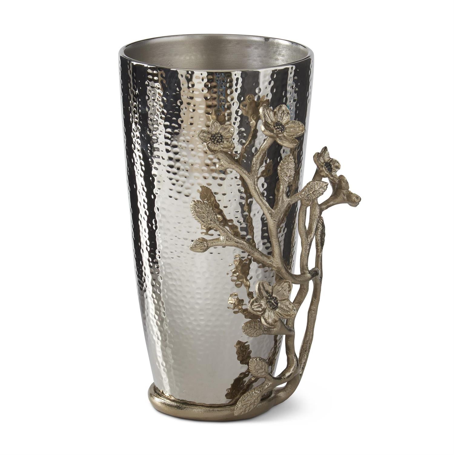 Hammered Metal Vase With Gold Floral Detail