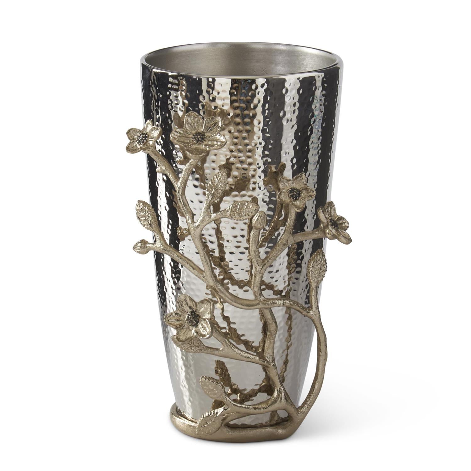 Hammered Metal Vase With Gold Floral Detail