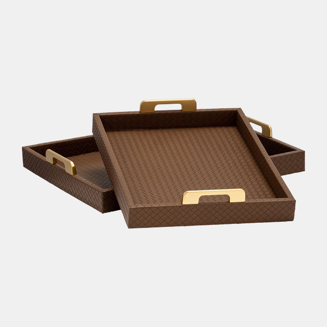 Faux Leather Weave Trays Set of 2