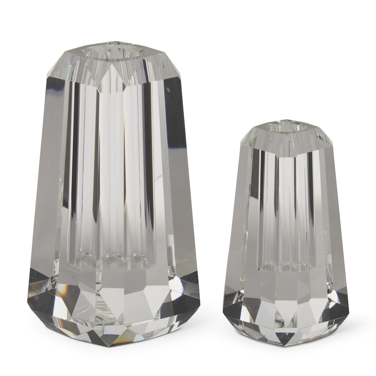 Set of 2 Crystal Glass Geometric Bud Vases