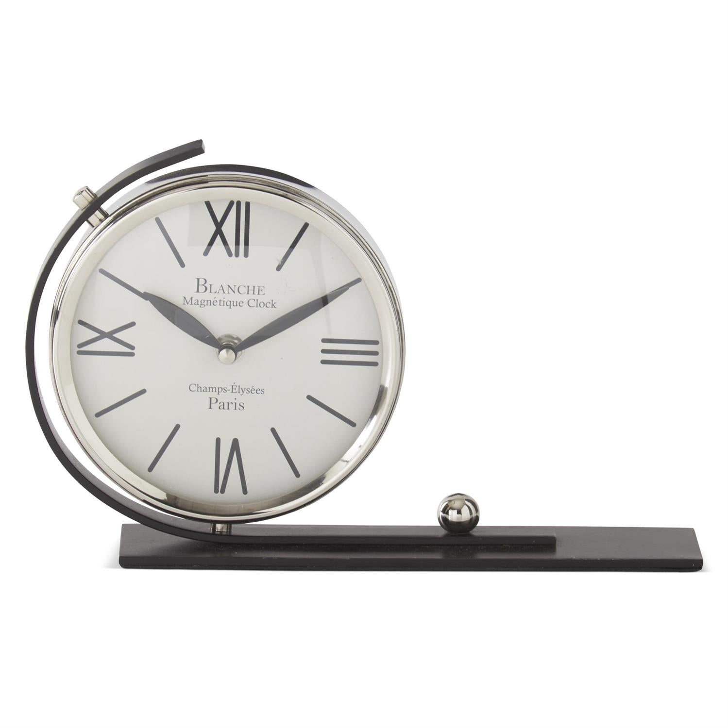 Metal Desk Clock on Black Metal Base
