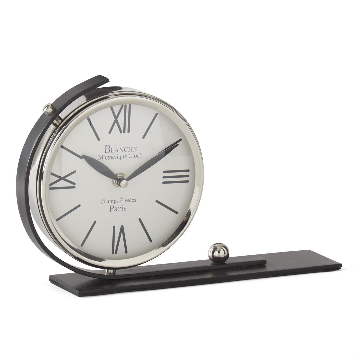 Metal Desk Clock on Black Metal Base