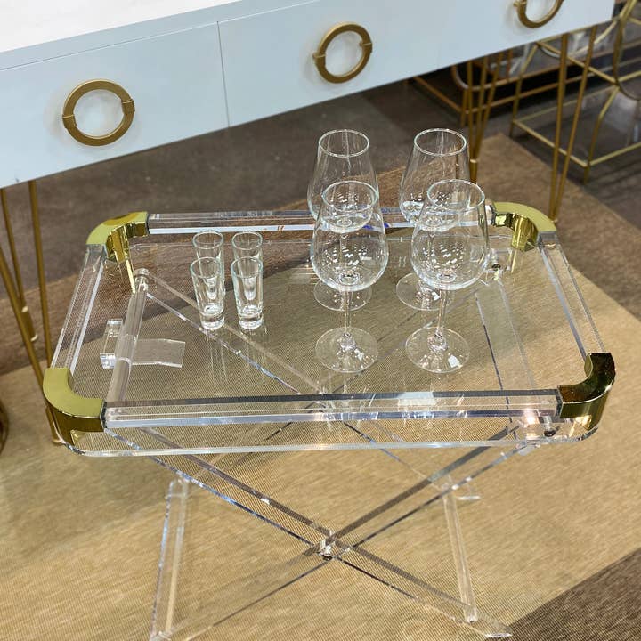 Acrylic Foldable Tray Side Table with Gold Edges