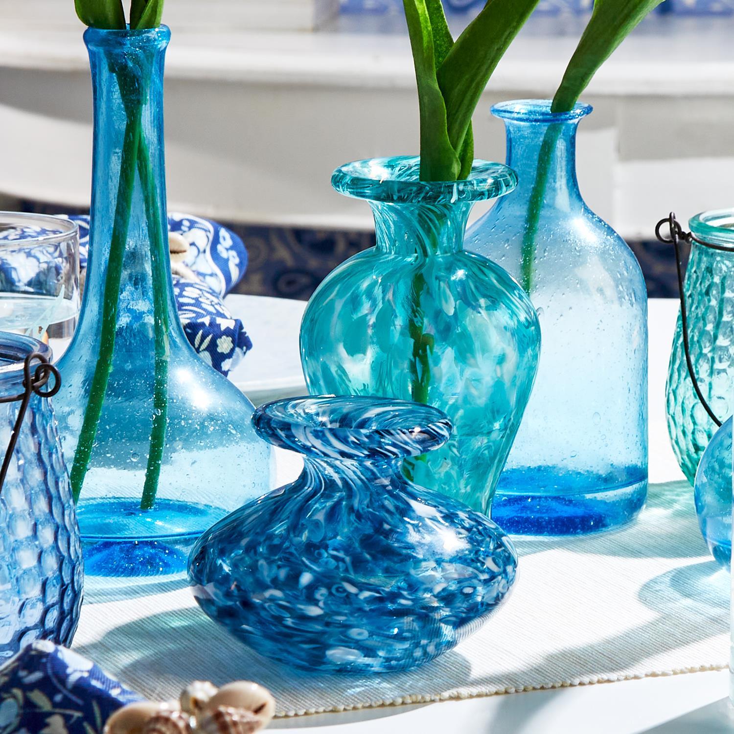 Blue Glass Bottle Vase Set of 3