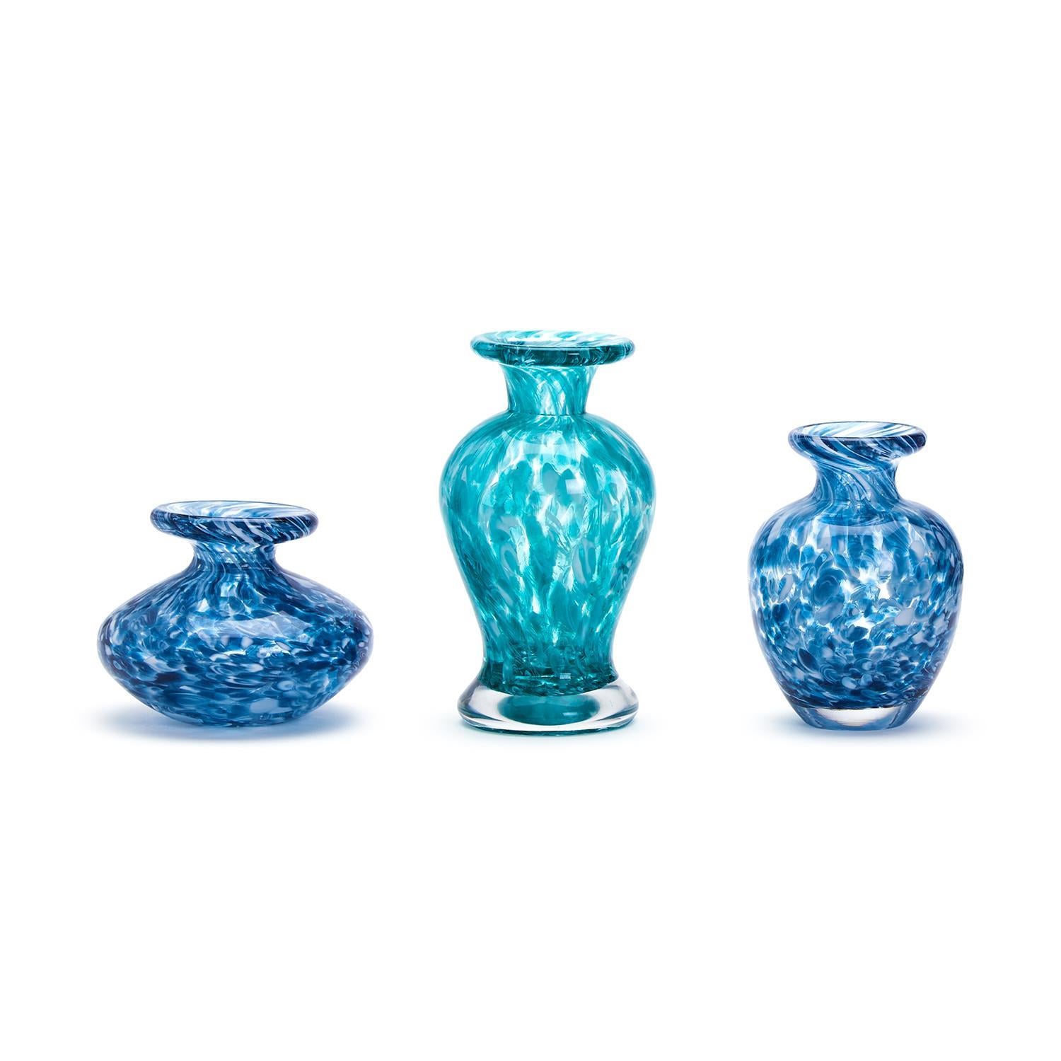 Blue Glass Bottle Vase Set of 3