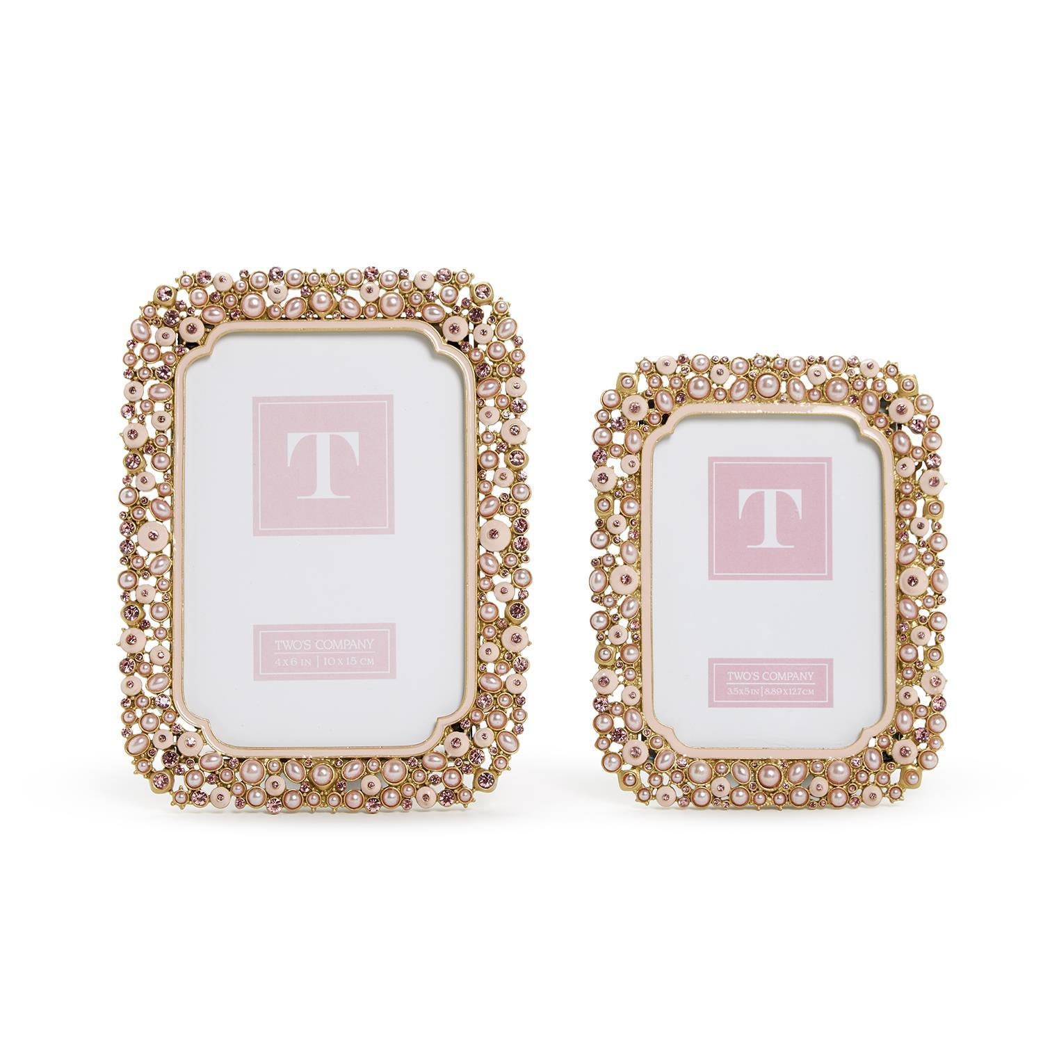 Pink Pearl and Rhinestone Photo Frames Set Of 2