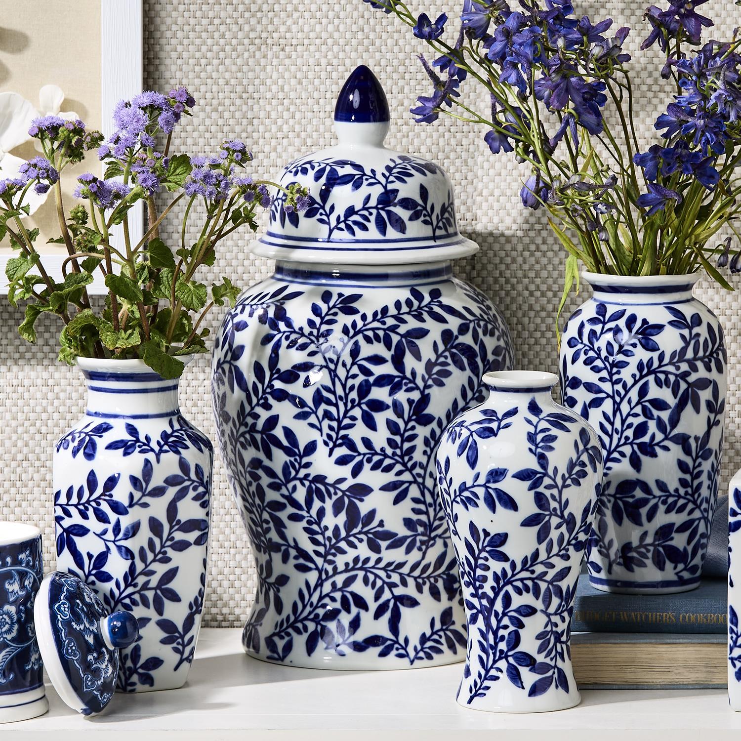 Set of 2 Blue and White Chinoiserie Jars