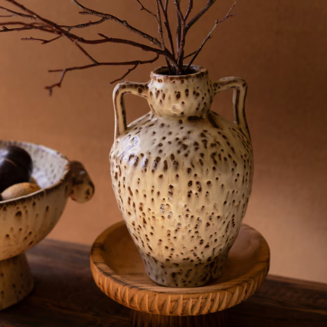 Rustic Ceramic Urn with Two Handles