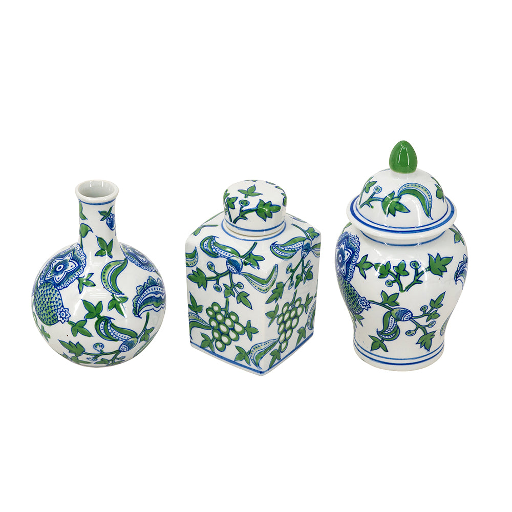 Cherry Blossom Jar & Vase Porcelain Set Of 3