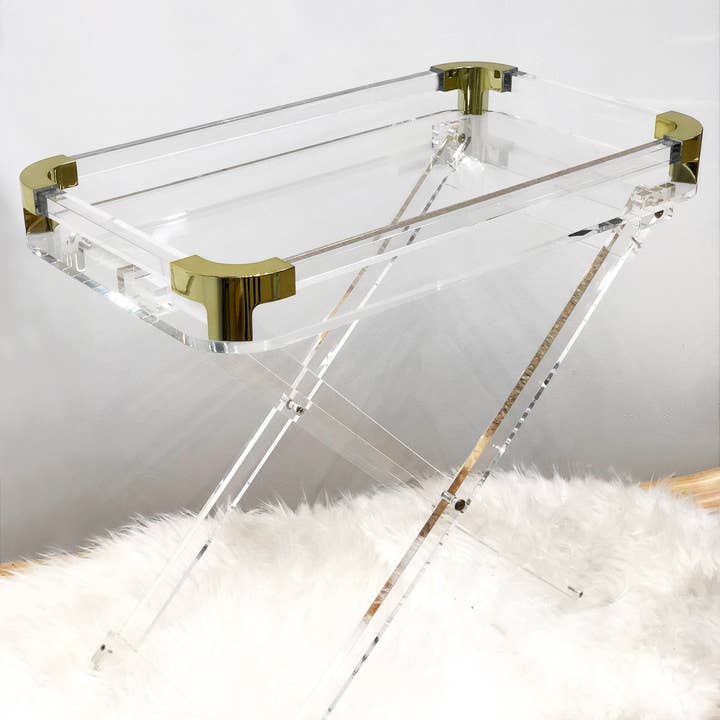 Acrylic Foldable Tray Side Table with Gold Edges