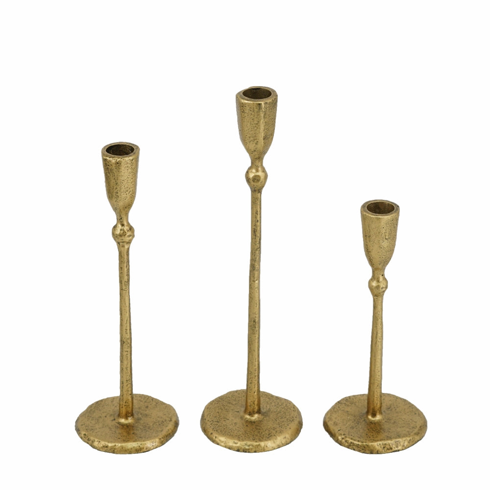 Set of 3 Gold Iron Candlesticks