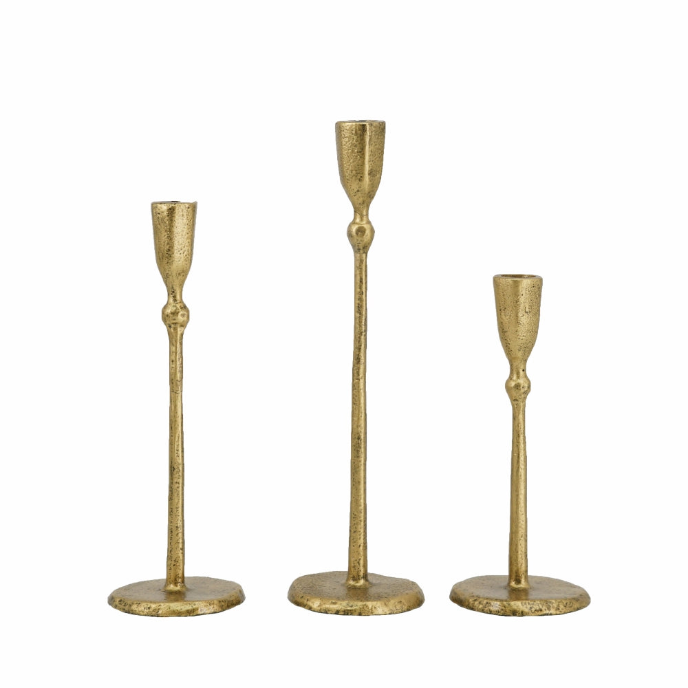 Set of 3 Gold Iron Candlesticks