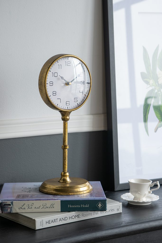 Vintage Inspired Gold Iron Table Clock