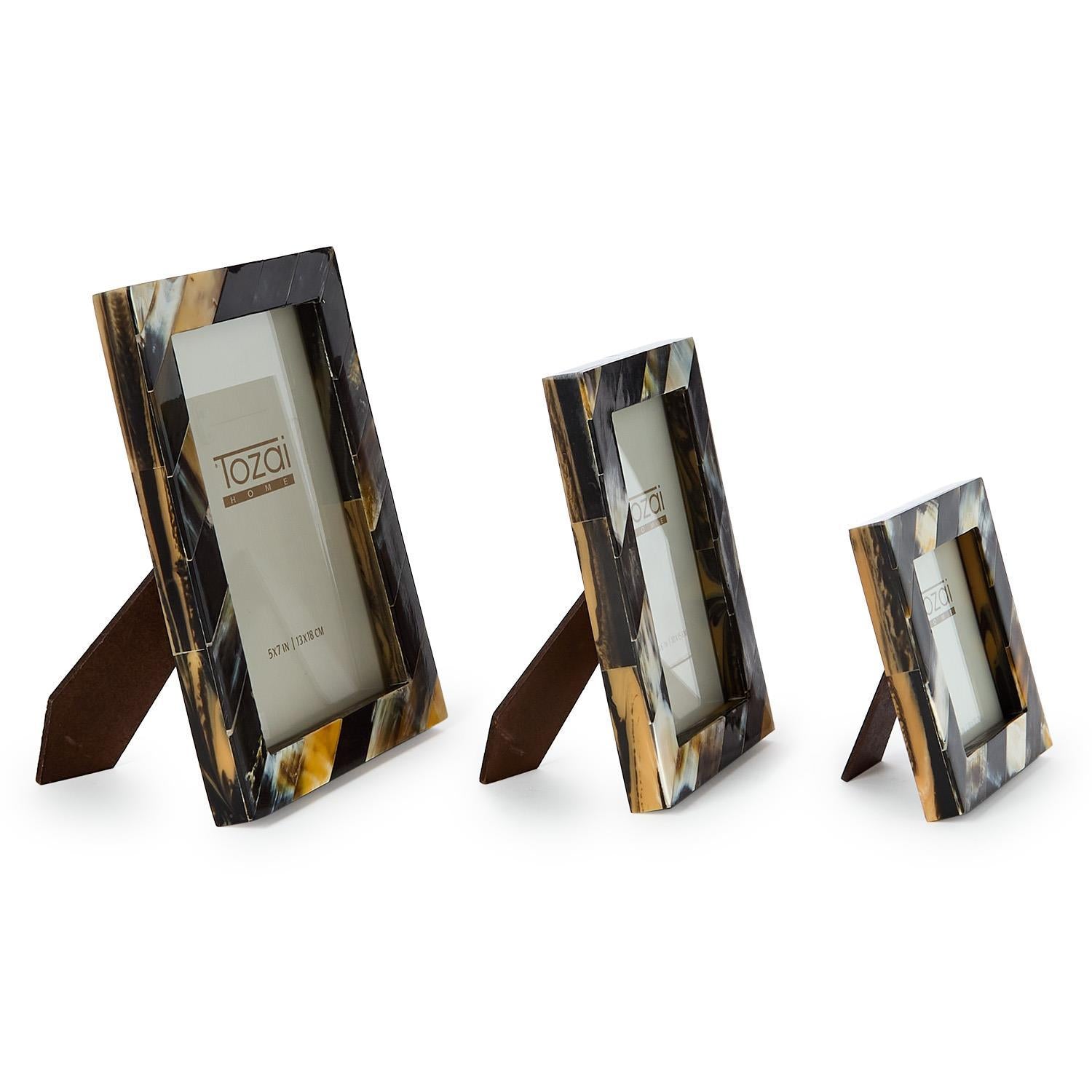 Set of 3 Savoy Black Horn Photo Frame