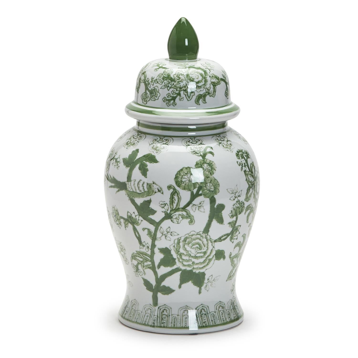 Green and White Covered Temple Jar