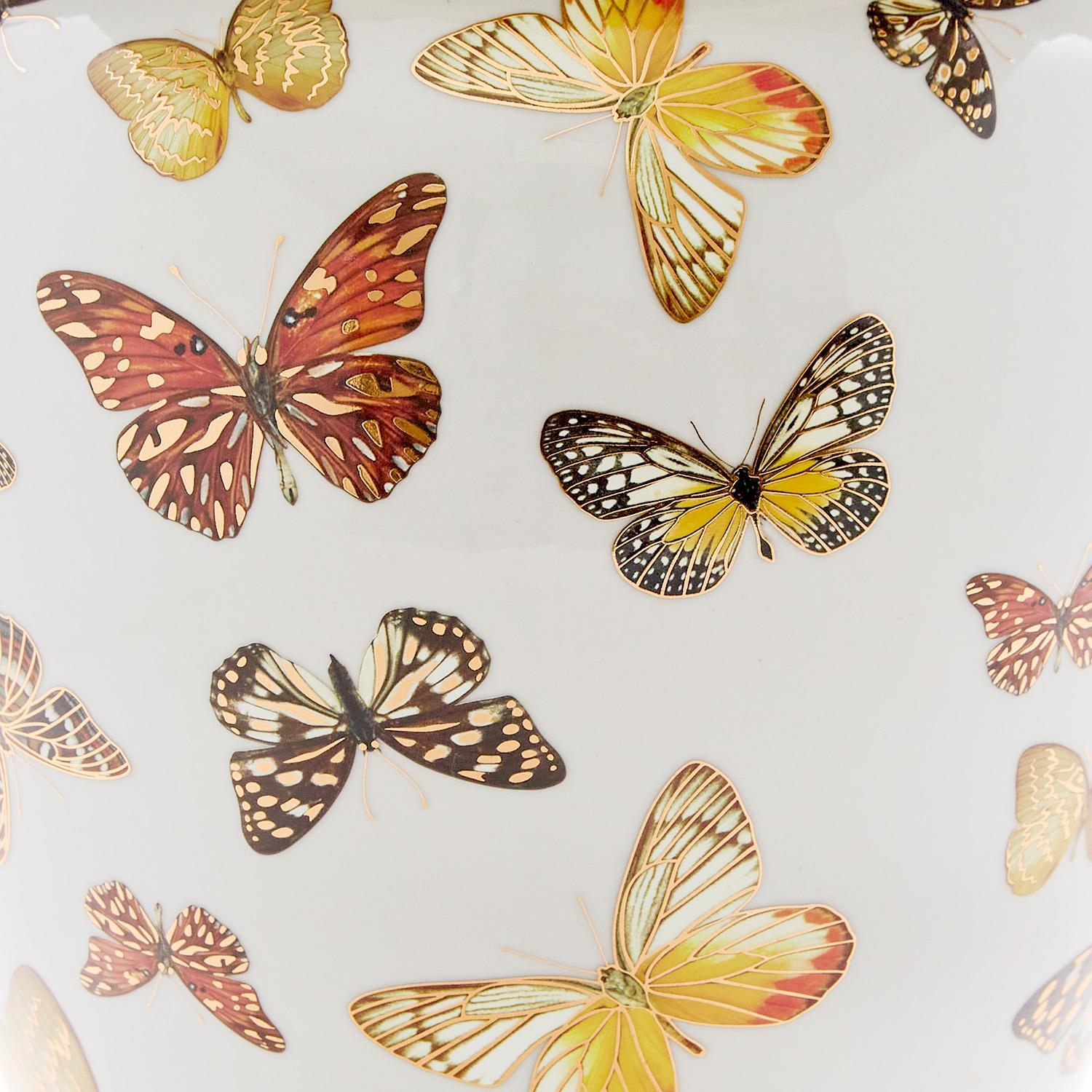 Set of 2 Butterfly Garden Covered Temple Jar