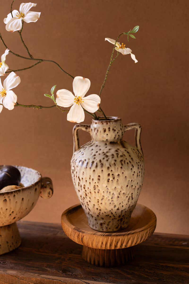 Rustic Ceramic Urn with Two Handles