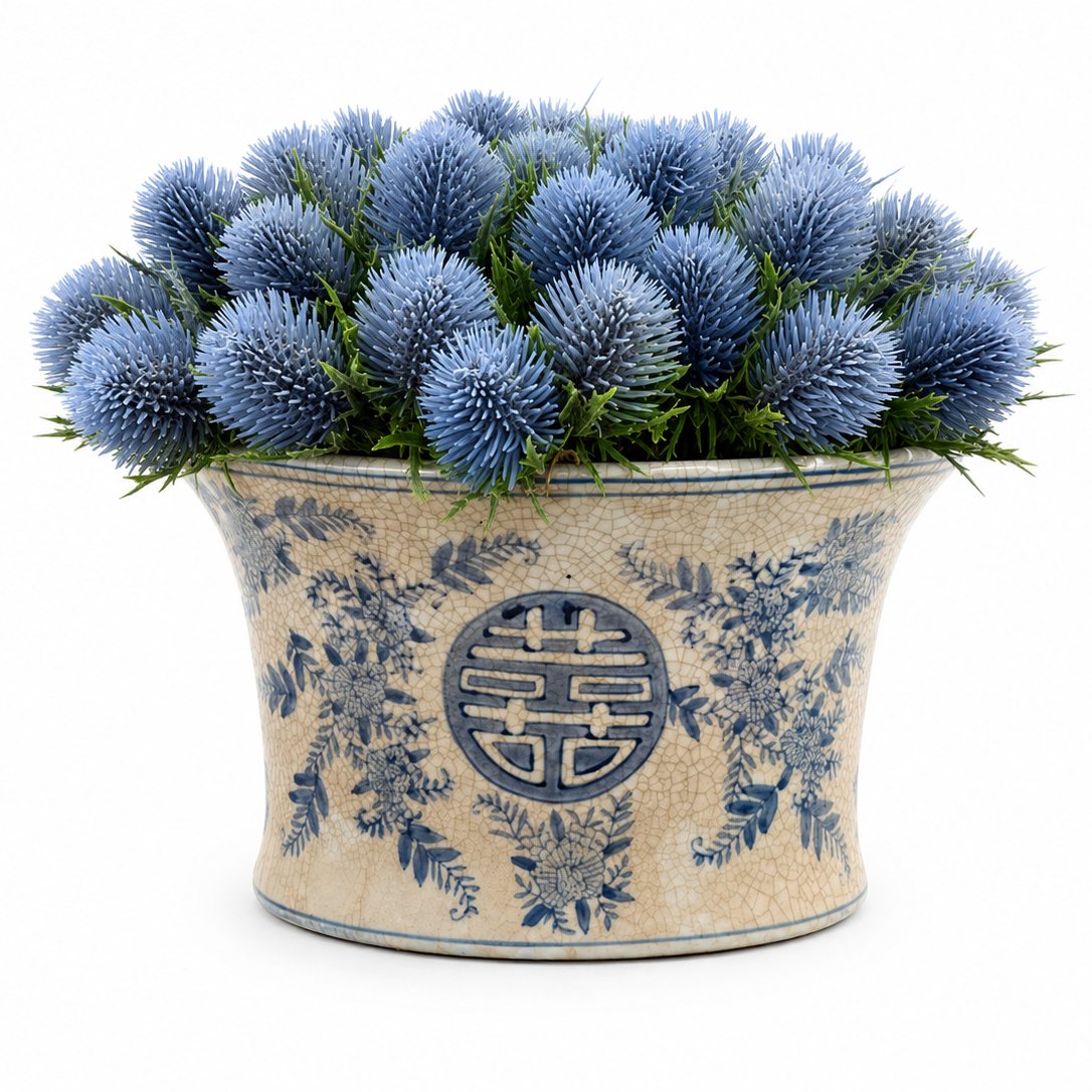Lavender Thistle in Ceramic Oval Vase