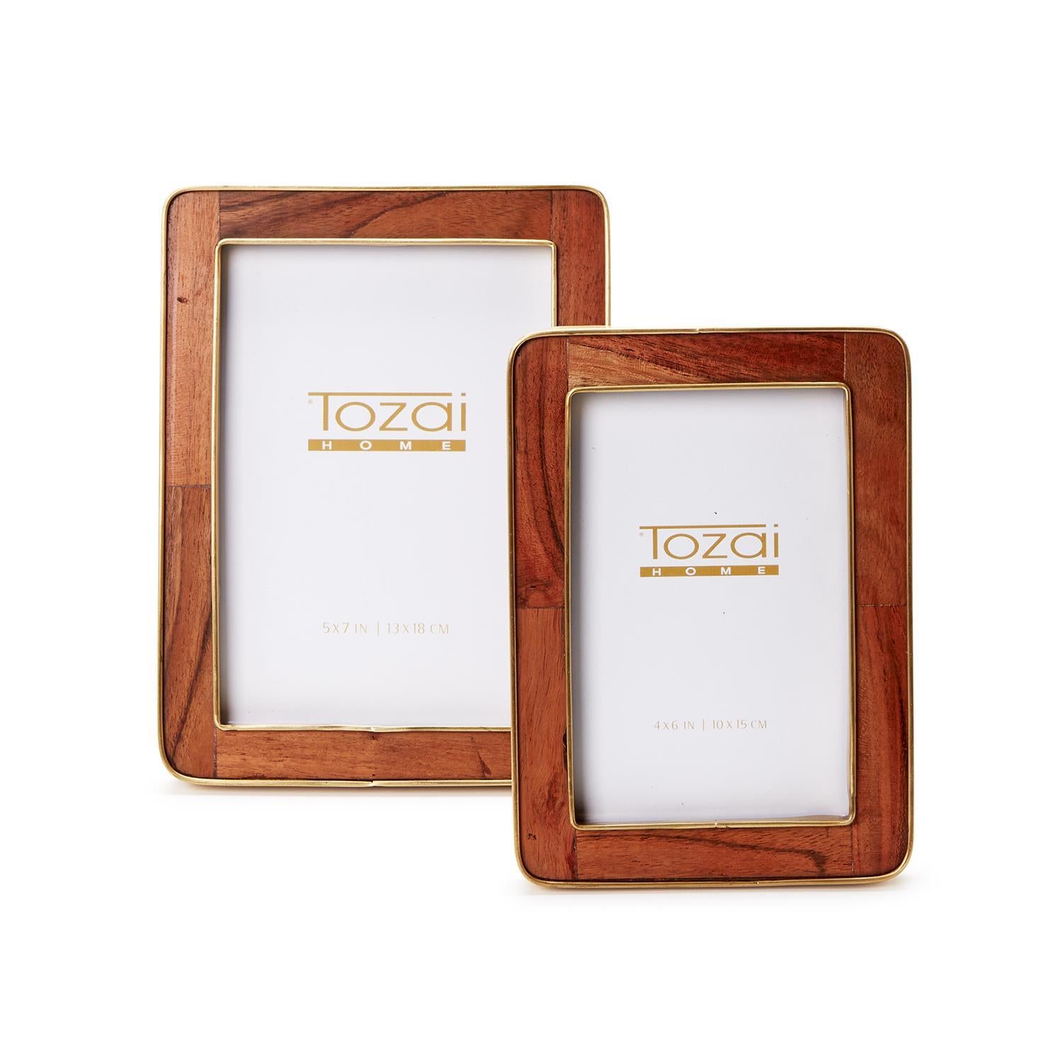 Set Of 2 Wood Rounded Edge with Brass Photo Frames